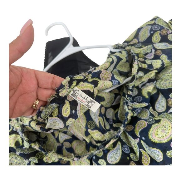 FREE PEOPLE Women SZ L Off-Shoulder Boho Paisley Print Bodysuit Top Long Sleeves - Picture 6 of 14